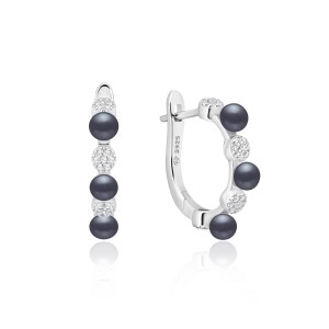 Cercei argint cu perle naturale negre si cristale DiAmanti SK24455EL_B-G (Argint 925‰ 2,8 g.)